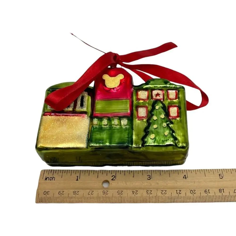 Disney World Mickey Mouse Christmas Ornament House Joy Noel Green Red EUC